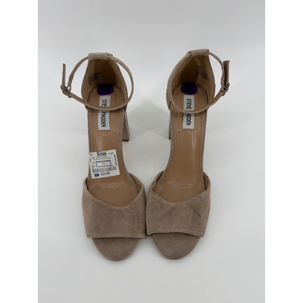 Steve Madden Mirna Tan Suede Block Heel Ankle Strap Sandals Womens 8.5M Taupe